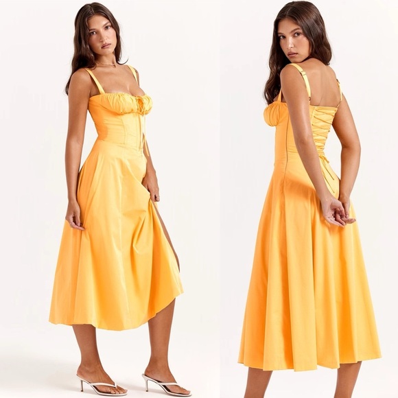 HOUSE OF CB 'Carmen' Tangerine Bustier‎ Sundress orange NWOT size XS - Picture 3 of 10